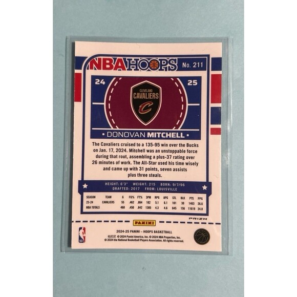 2024-25 Panini NBA Hoops Premium -Cavaliers -Donovan Mitchell Green Prizm #211 - Picture 2 of 2